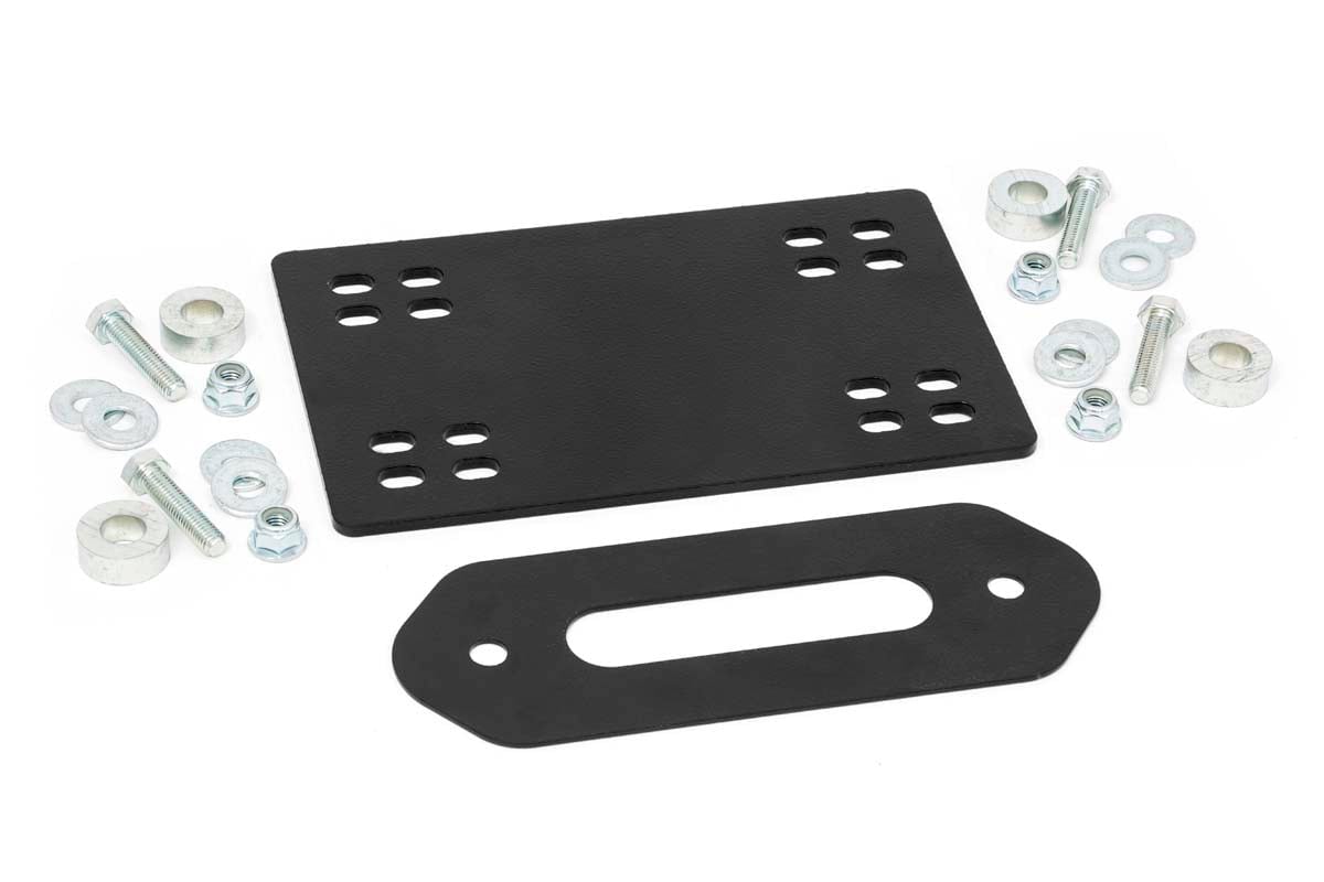 Can-Am Defender MAX HD10 XT Winch Plate - Rough Country - Dual Bolt Patterns, Powder Coated, 3/16” Steel - Black - '17-'23